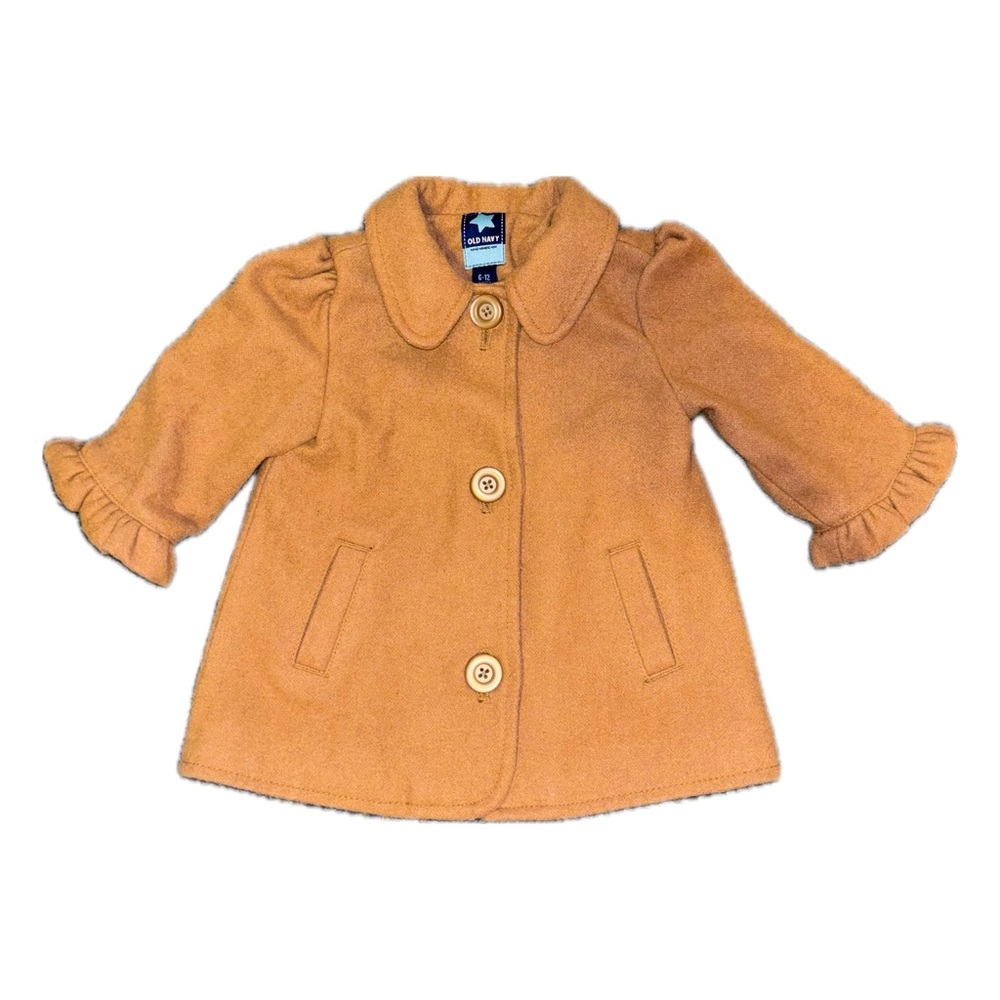 Old Navy Baby Girls Peacoat 6-12M Tan Brown Wool Blend Warm Fitted Winter Jacket